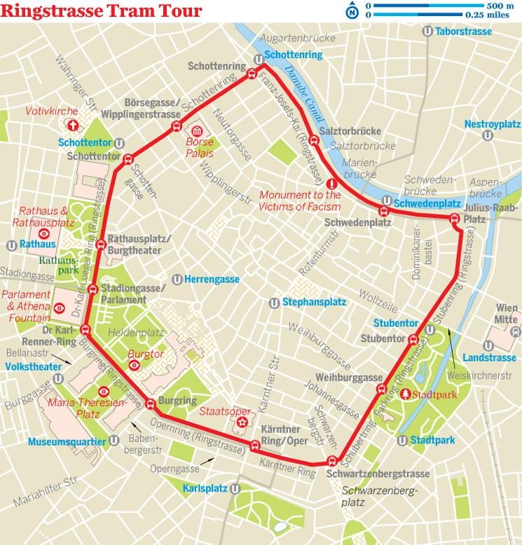 Bečki ring tramvaj put na karti