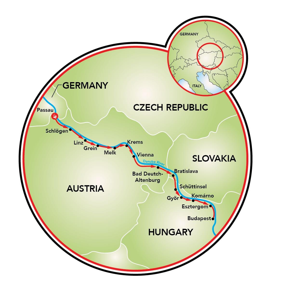 passau Beč biciklom karti